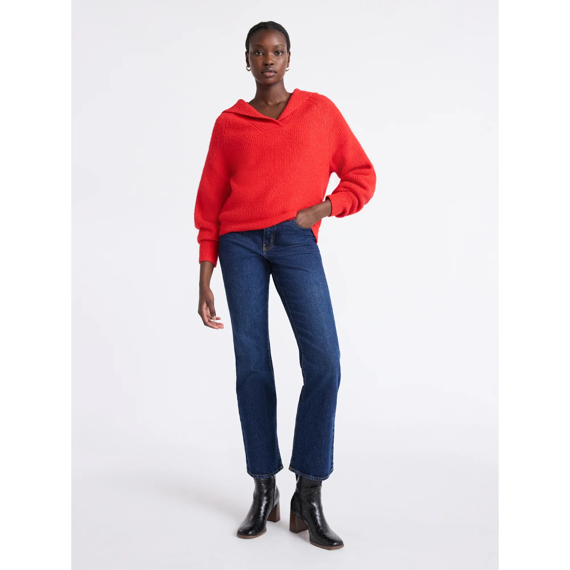 Free Assembly Women's V-Collar Sweater with Long Sleeves, Midweight, Sizes, XS-XXL | Walmart (US)