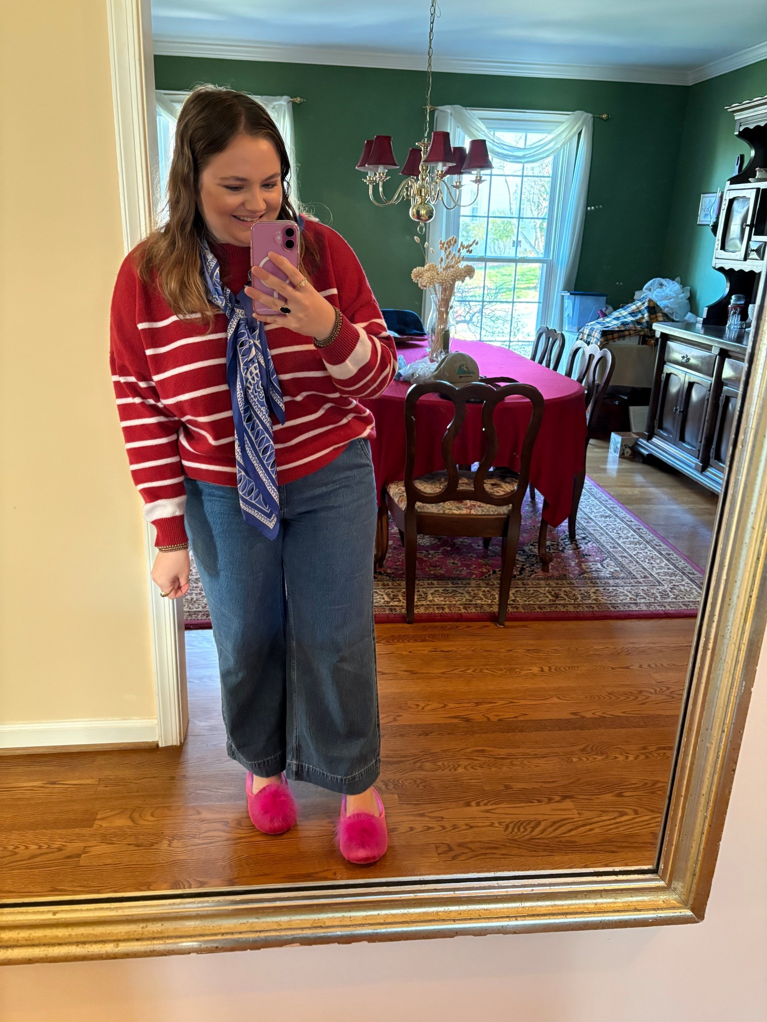 November 24, 2025 OOTD!

Striped Sweater • Stripes • Striped Top • Holiday Sweater • Red Sweater • Silk Scarf • Neck Scarf • Silk Neck Scarf • Wide Leg Jeans 

#LTKMidsize #LTKootd #LTKPetite