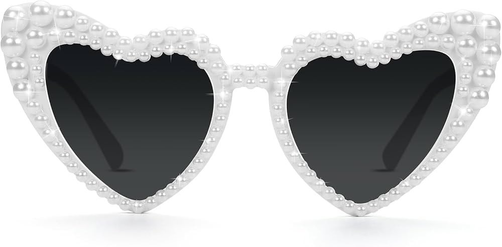 Etercycle White Sunglasses, Heart Sunglasses Bachelorette Gifts, Vintage Pearl Heart Glasses For ... | Amazon (US)