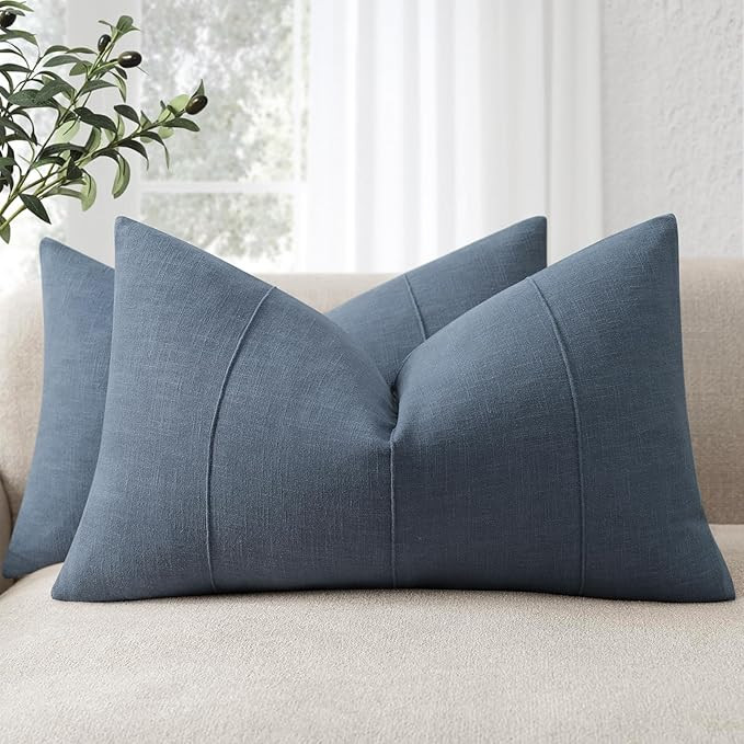 12x20 Pillow Covers Set of 2 Decorative Linen Lumbar Pillow Covers Solid handcrafted Striped Cush... | Amazon (US)