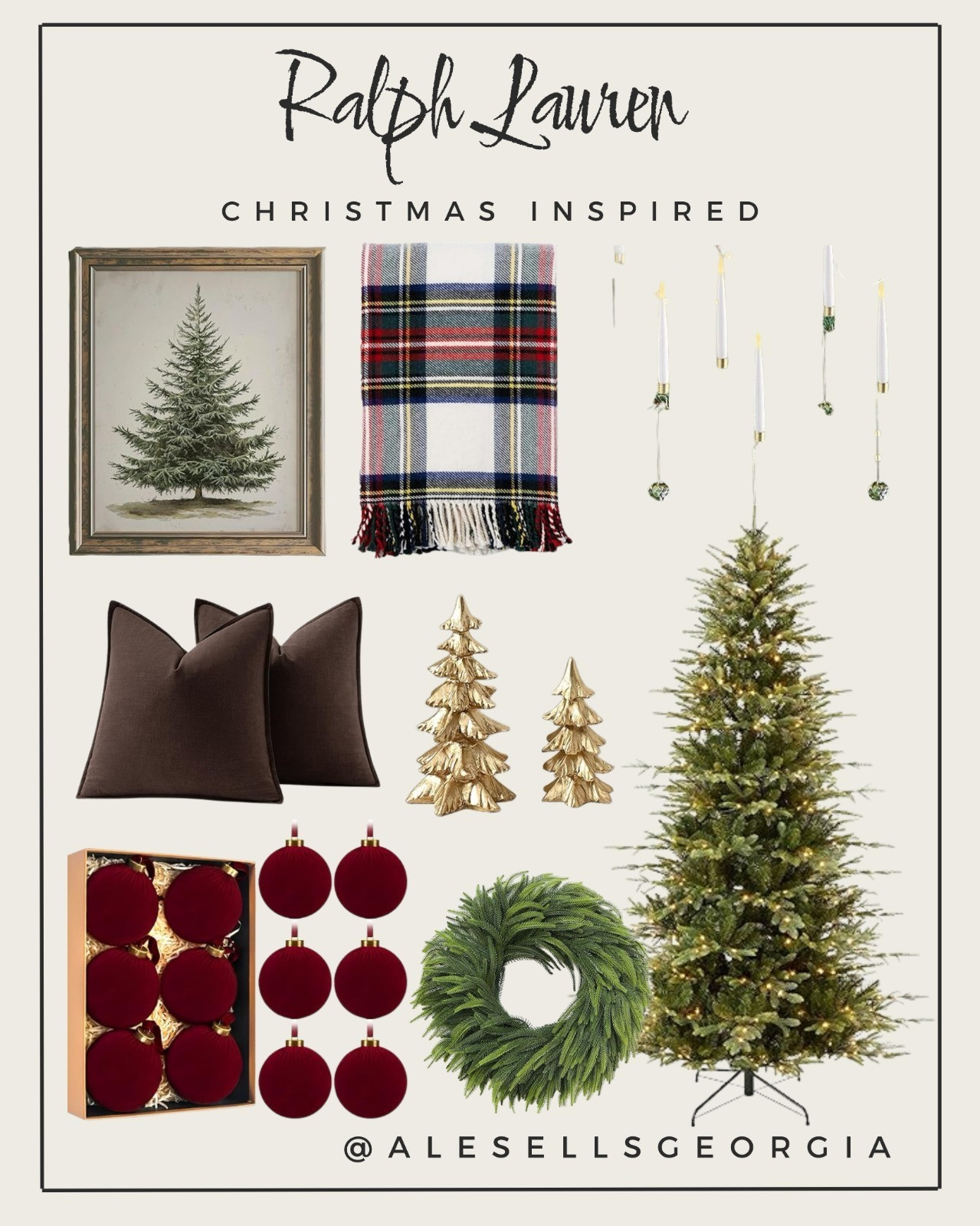 Ralph Lauren inspired Christmas decor: classic plaid throw, velvet pillows, framed tree art, deep red ornaments, and a realistic pre-lit tree.

#RLHome #LuxuryChristmas 

 #LTKHoliday #LTKHome #LTKSaleAlert