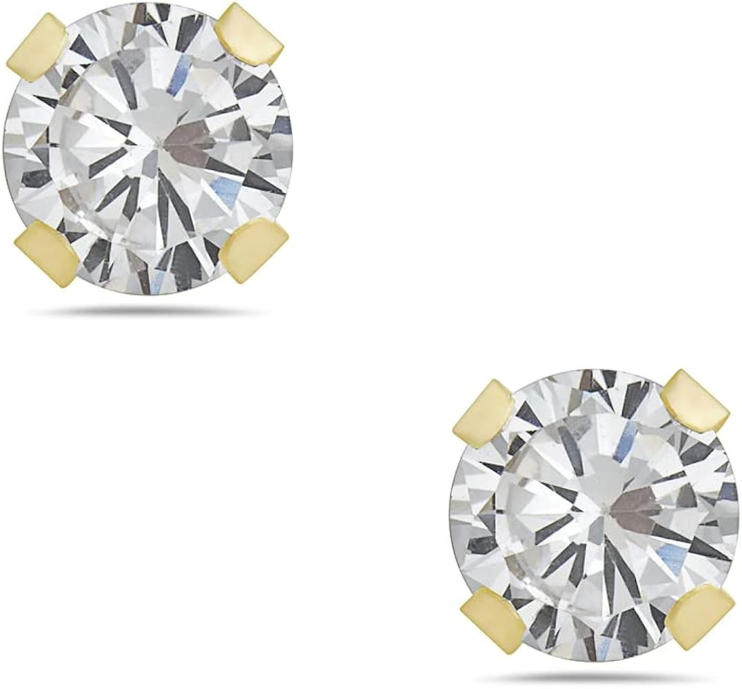 BSD Treasure Cubic Zirconia Stud Earrings 14K Gold Round 3MM, 4MM and 5MM Set - Women's Hypoallergen | Amazon (US)