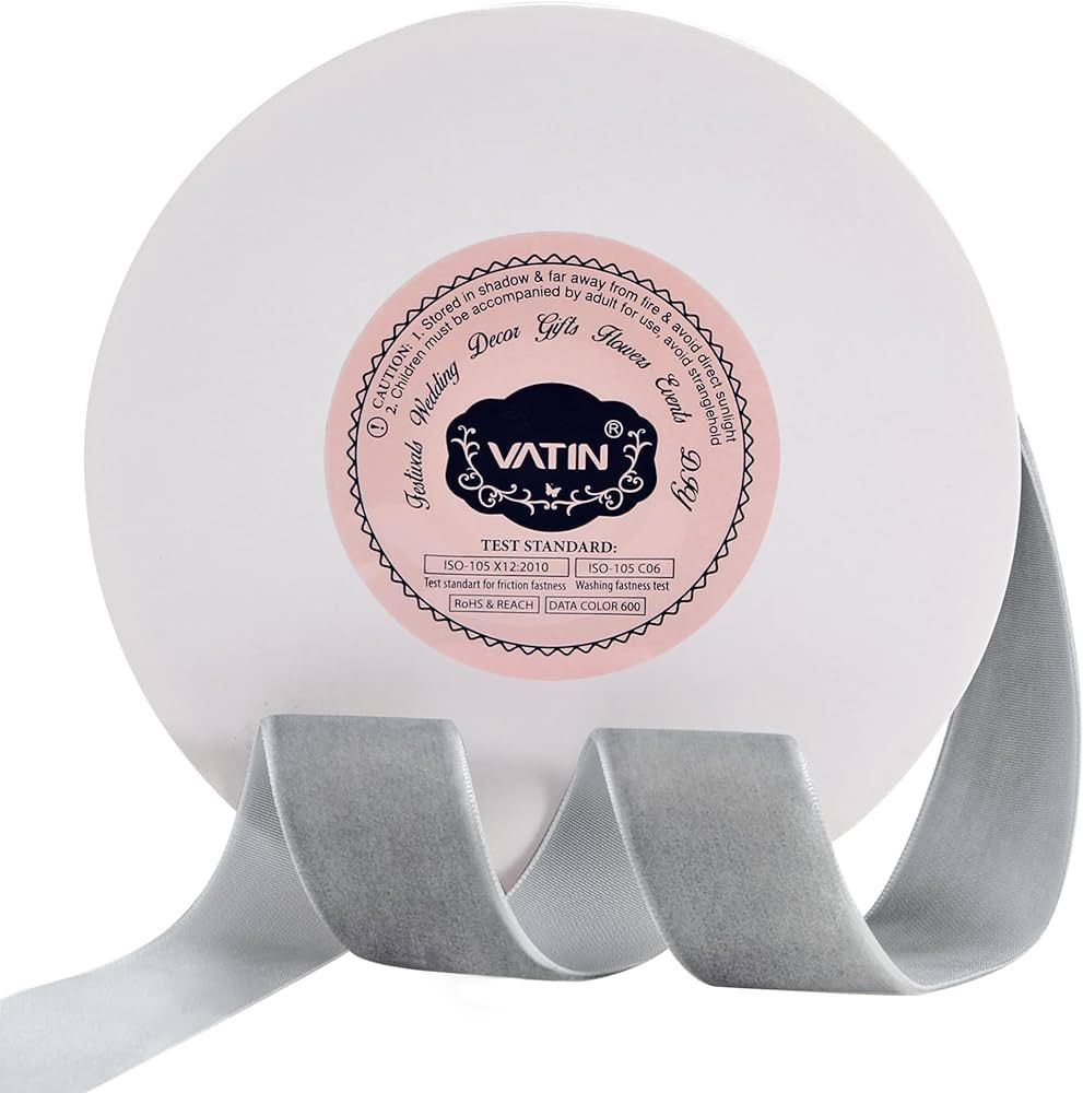 VATIN 1" Wide Nylon Woven Vintage Velvet Ribbons by 10 Yards Spool, Silver, Perfect use for Choke... | Amazon (US)