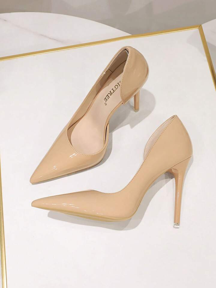 Women's Elegant Hollow Out Solid Color High Heel Pumps With Thin Heel, Apricot | SHEIN