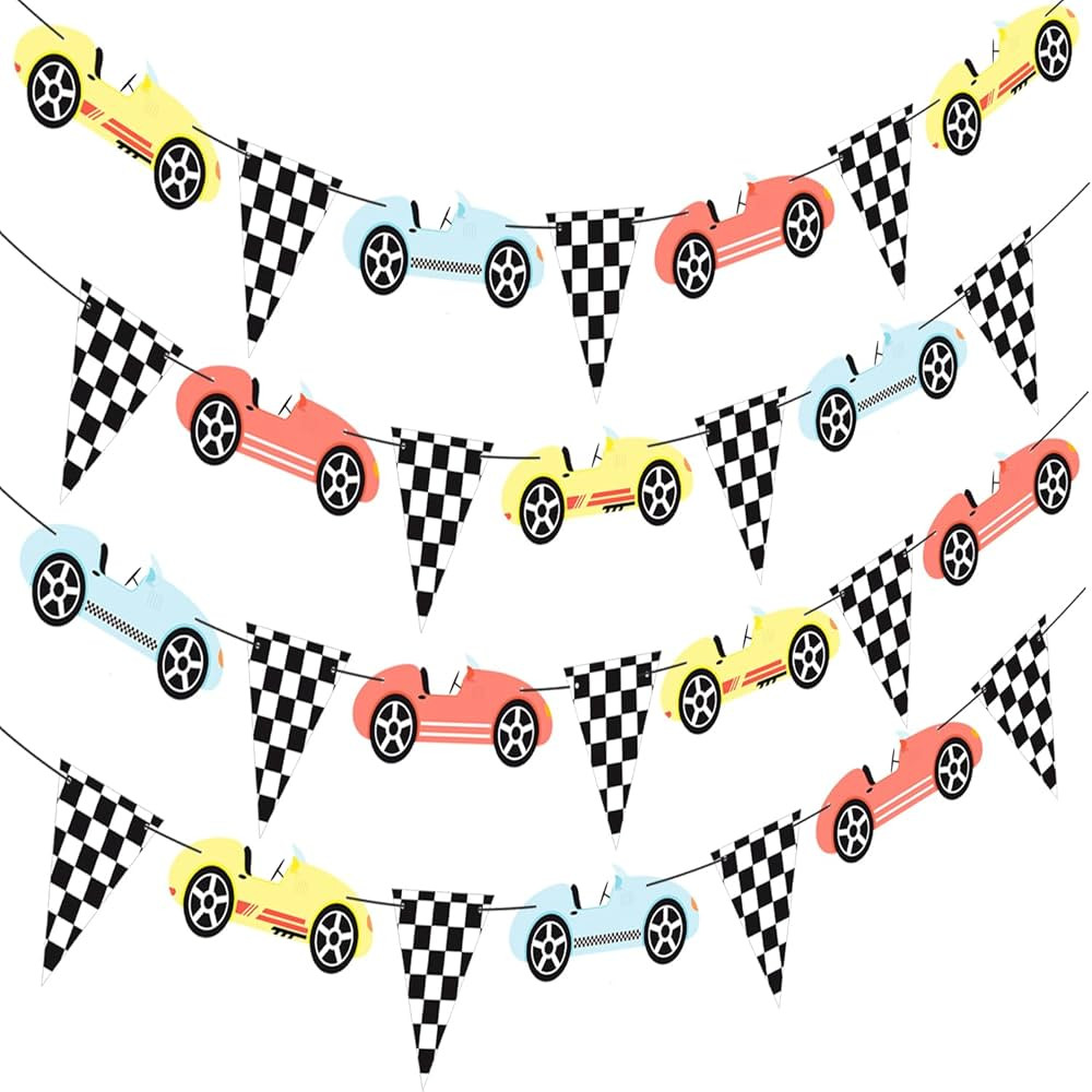 Race Car Banners Vintage Racing Car Themed Party Decorations Racing Car Banners Racing Checkered ... | Amazon (US)