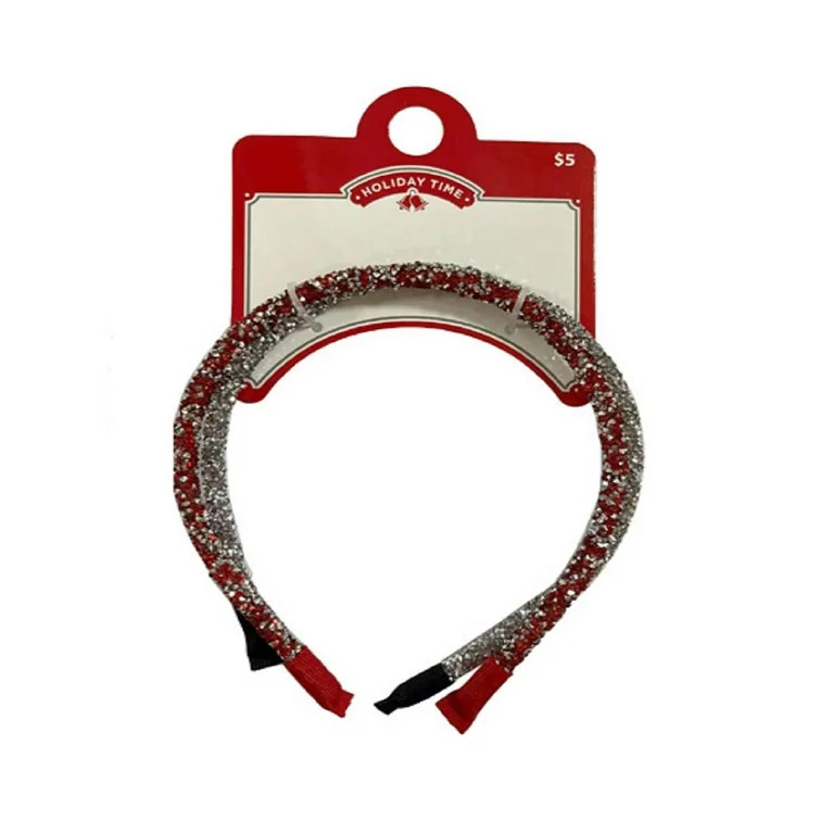 Holiday Time Red and Silver Glitter Headbands, for Women and Teens, 2 Pieces | Walmart (US)