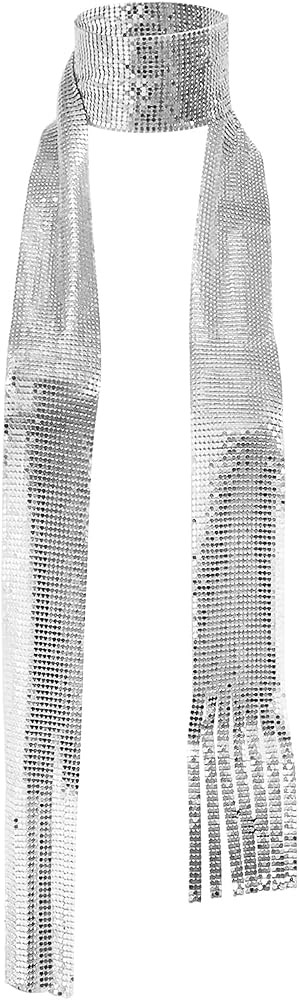 Skiny Metal Tie Women Sparkle Sequins Neck Scarf Glitter Tie Shawl Neckerchief for Nightclub Part... | Amazon (US)