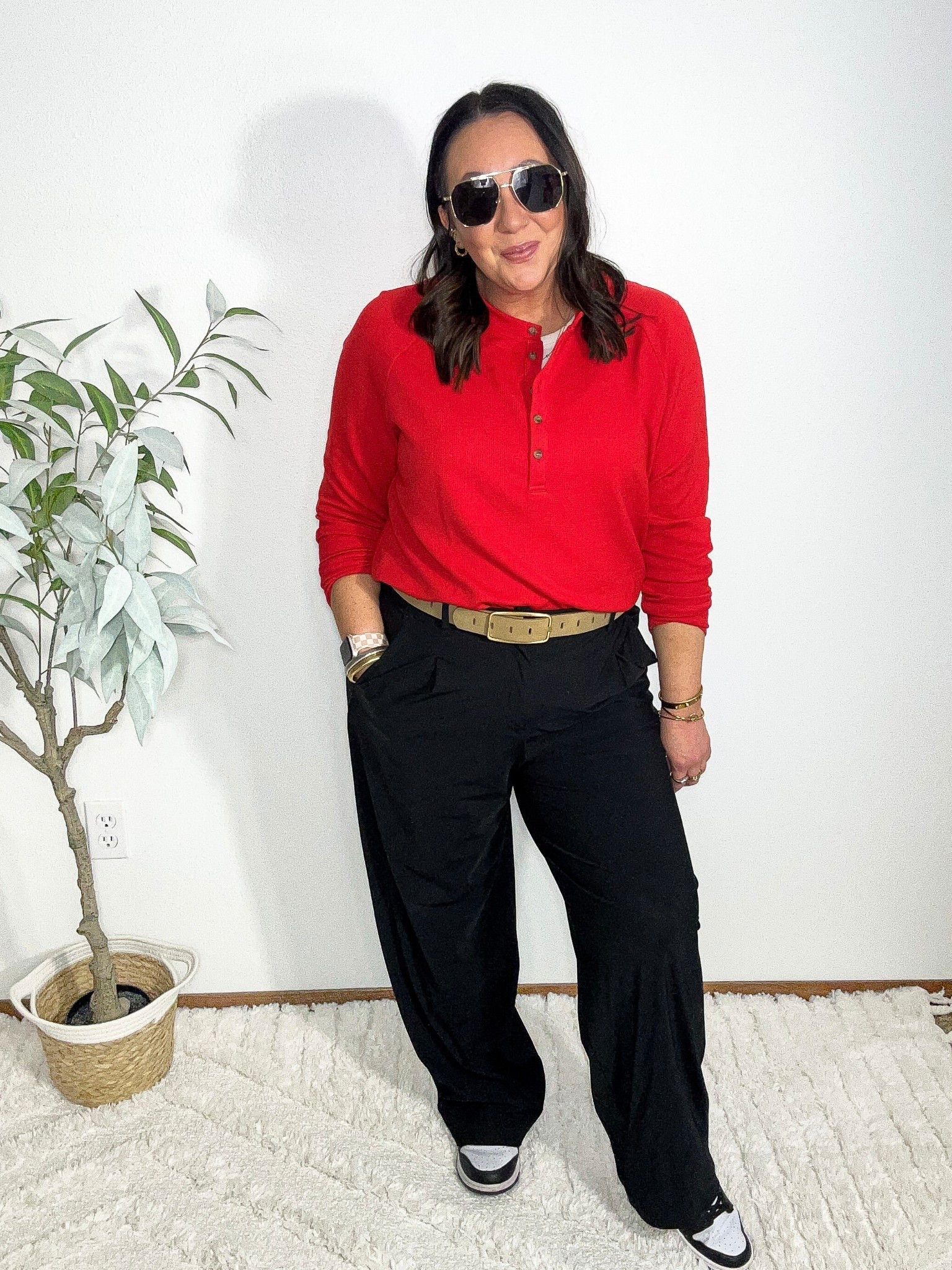 XL @amazon Henley top!  Love this color! XL ribbed tank. Large regular @oldnavy trousers! Personal faves. XL belt. @mike dunks run true size.  

#LTKMidsize #LTKFindsUnder50 #LTKOver40