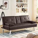 AWQM Faux Leather Futon Sofa Bed Upholstered Modern Convertible Sofa Bed Small Couch Bed Adjustable  | Amazon (US)