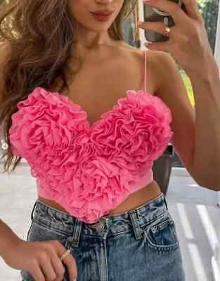 ZARA WOMAN NEW SS24 VOLUMINOUS HEART-SHAPED CROP TOP PINK SIZE XL REF. 7200/004 | eBay US