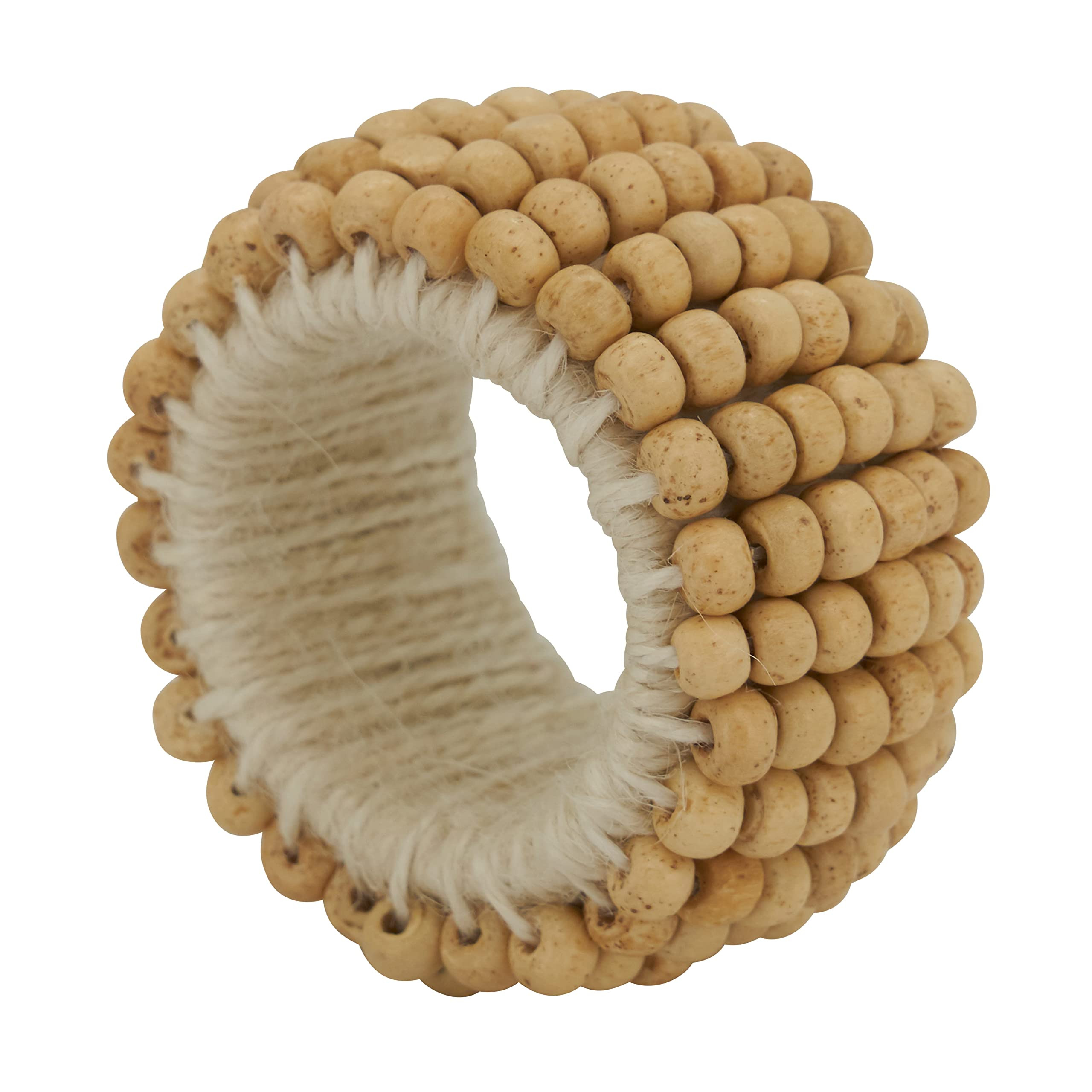 Saro Lifestyle Wooden Bead Napkin Rings (Set of 4), Ivory, Set of 4 | Amazon (US)