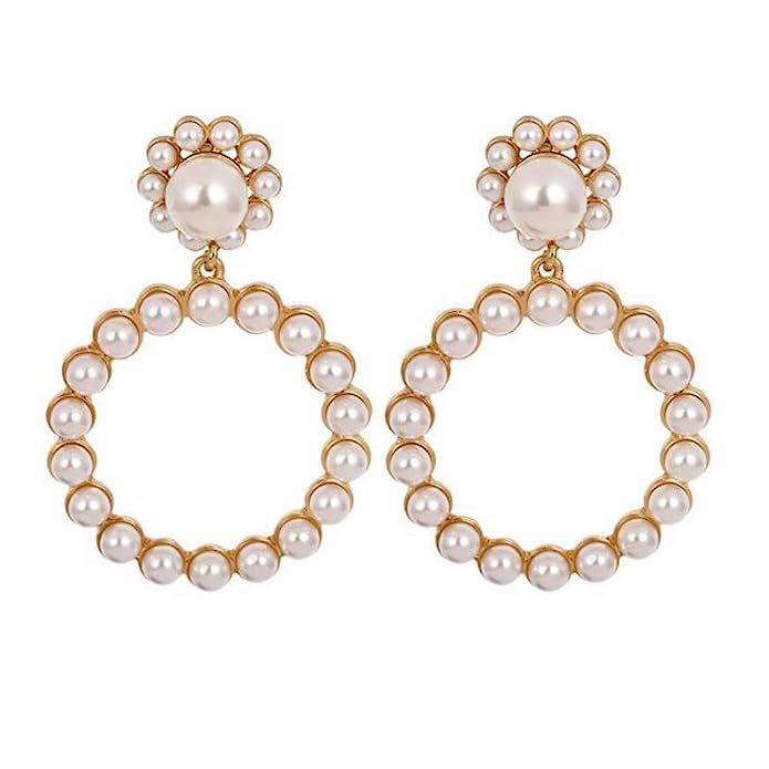 SERAKI Fashion Women Pearl Crystal Large Hoop Circle Lady Luxury Drop Dangle Earrings Jewelry | Amazon (US)