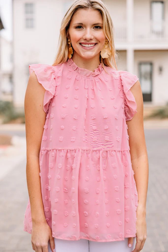 In This Moment Rose Pink Swiss Dot Top | The Mint Julep Boutique