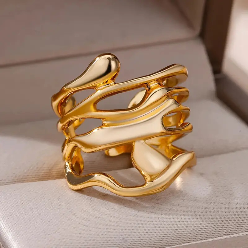 Geometric Irregular Wave Decor Adjustable Alloy Ring Y2k - Temu | Temu Affiliate Program
