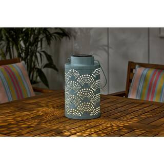 Hampton Bay 6 in. x 10 in. BLUE METAL CUT OUT Lantern WITH SOLAR LIGHT DC24-93111 - The Home Depo... | The Home Depot