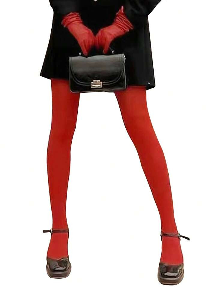 1pair Women's Solid Red Pantyhose, Simple & Elegant, Basic Leggings | SHEIN