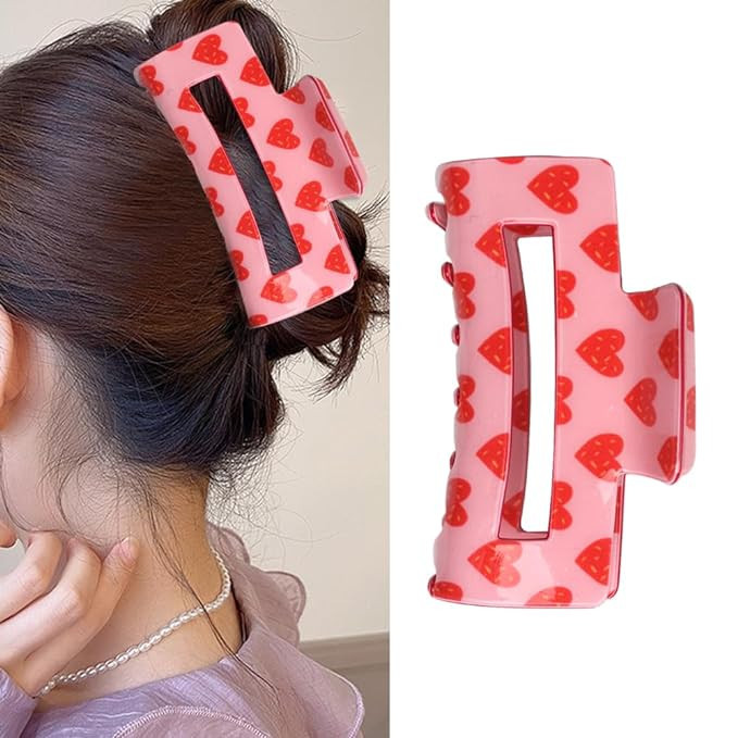 Valentine's Day Hair Clips Romantic Pink Heart Hair Claw Clips for Women Thin Thick Curly Hair, B... | Amazon (US)