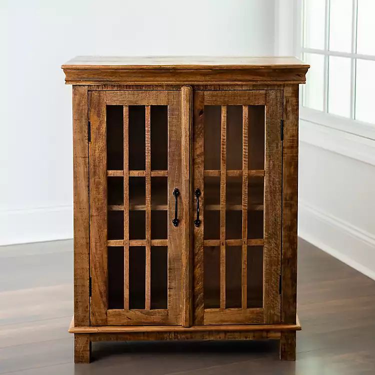 Charlie Natural Mango Wood Windowpane Cabinet | Kirkland's Home