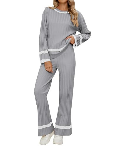 luvamia Cotton Lounge Set Lounge Wear Lounge Sets for Women Long Sleeve Loungewear for Travel Lounge Wear for Women 2 Piece Set Comfy Two Piece Sets for Women Grey X-Large Fits Size 16 / Size 18 | Amazon (US)
