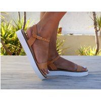 Nafsika Sandals/ Greek Leather Summer Ancient Grecian Platform Ankle Strap Beige Sandals | Etsy (US)