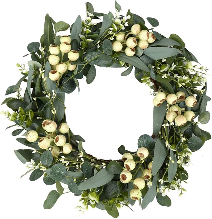 JINGHONG 20 Inch Green Eucalyptus Wreath Artificial Greenery Wreaths for Front Door All Season Wr... | Amazon (US)