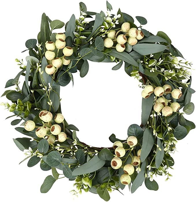 Artificial Spring Wreath 20 Inch Spring Wreaths for Front Door Green Eucalyptus Wreath with Big B... | Amazon (US)