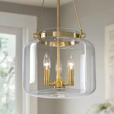 Kaeson 3-light Lantern Drum Chandelier With Thick Clear Glass Shade | Wayfair North America