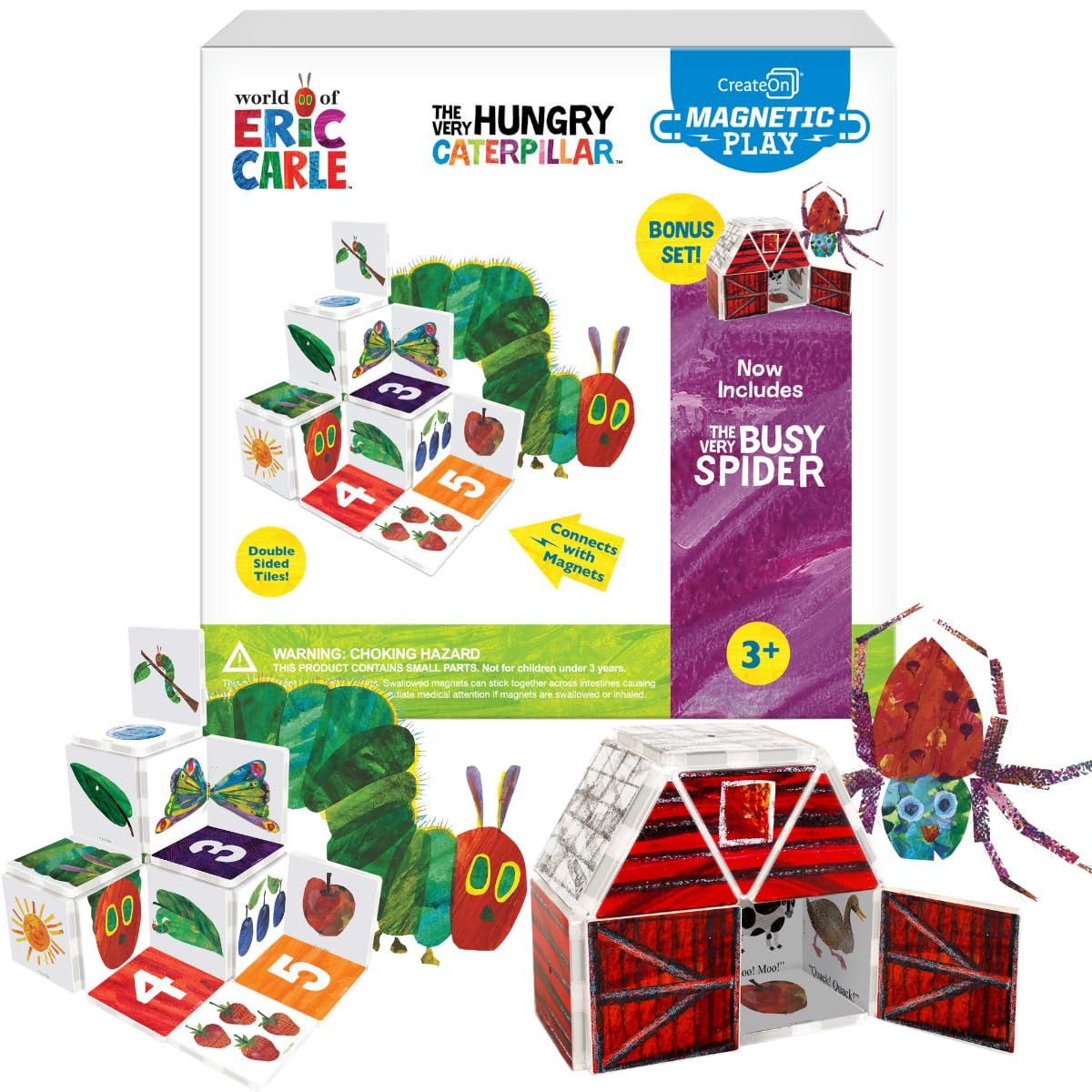 CreateOn Eric Carle The Very Hungry Caterpillar & Bonus Very Busy Spider Playset, Magnetic Building Toys, Educational, STEM and Montessori Tools, Magnetic Tiles for Kids Ages 3+, 24 Pieces | Amazon (US)