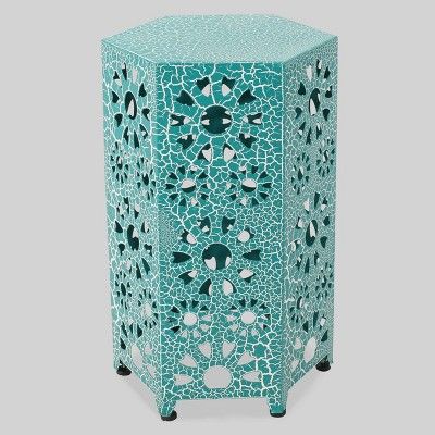 Eliana 12" Sunburst Outdoor Patio Iron Side Table - Crackle Teal - Christopher Knight Home | Target