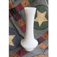 Milk Glass Vase, Basket Pattern, Tall Slender White Vase We Also Have Corn Bags, Baby Quilts, Dog To | Etsy (US)