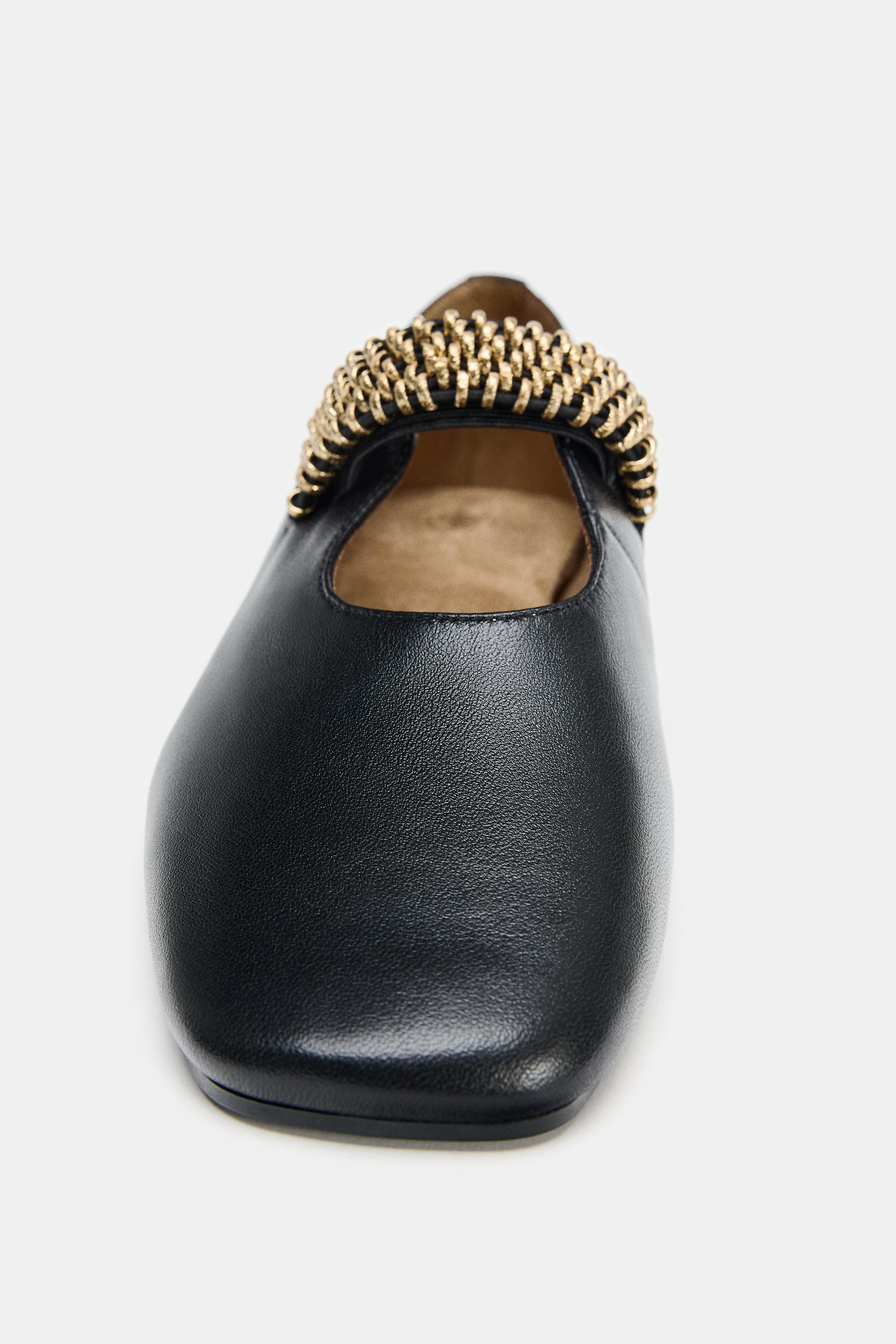 LEATHER BALLET FLATS WITH METAL STRAP | Zara Canada