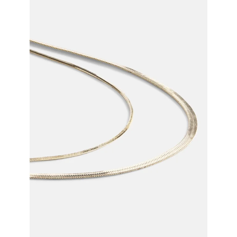 Free Assembly Women's Demi Fine 14K Gold Plated Herringbone Layered Necklace Set, 15" + 2" Extend... | Walmart (US)