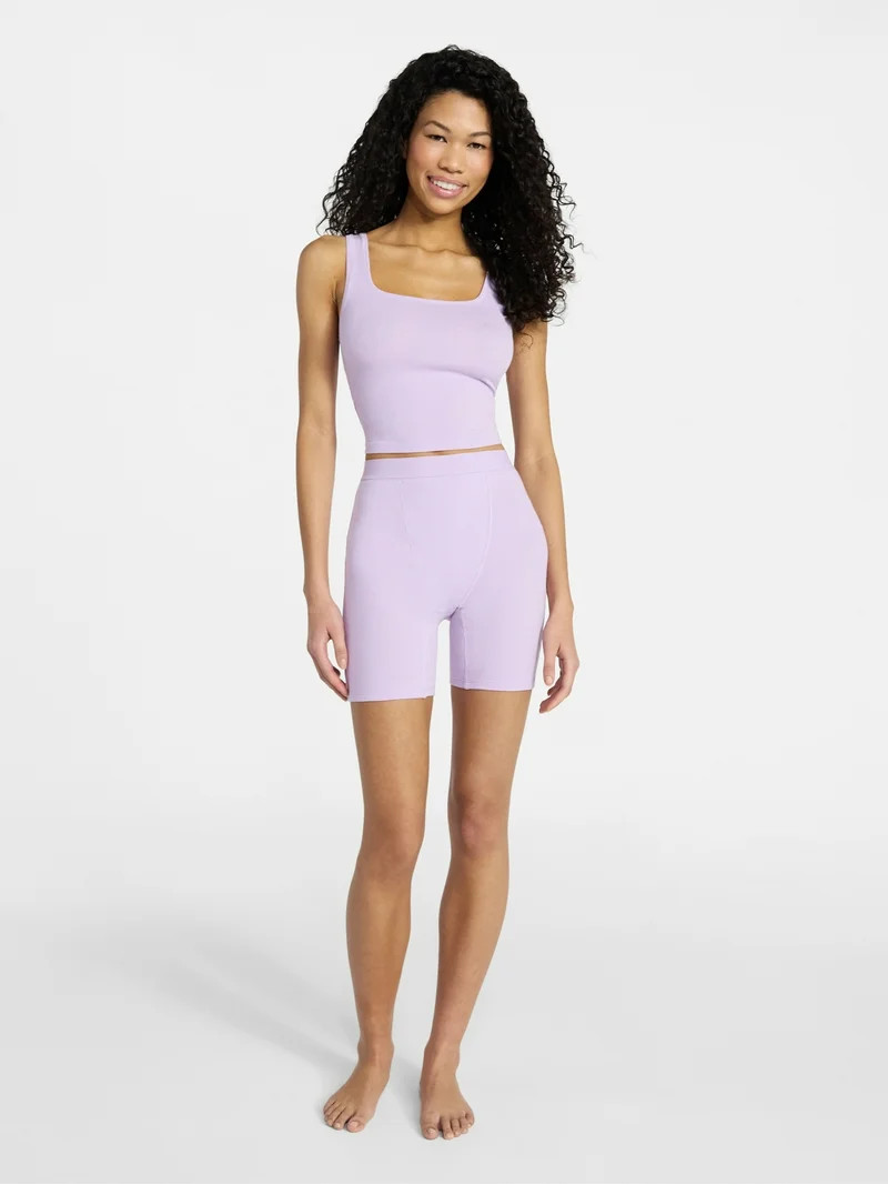 No Boundaries Cotton-Blend Ribbed Tank and Boxer Shorts Set, 2-Piece, Women’s XS-XXL | Walmart (US)