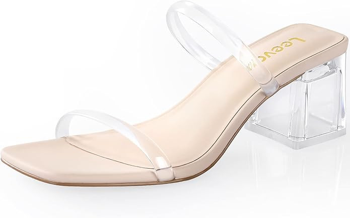 Leevar Square Toe Heeled Sandals for Women - Women's Low Block Heels Sandals - 2.25IN Open Toe An... | Amazon (US)