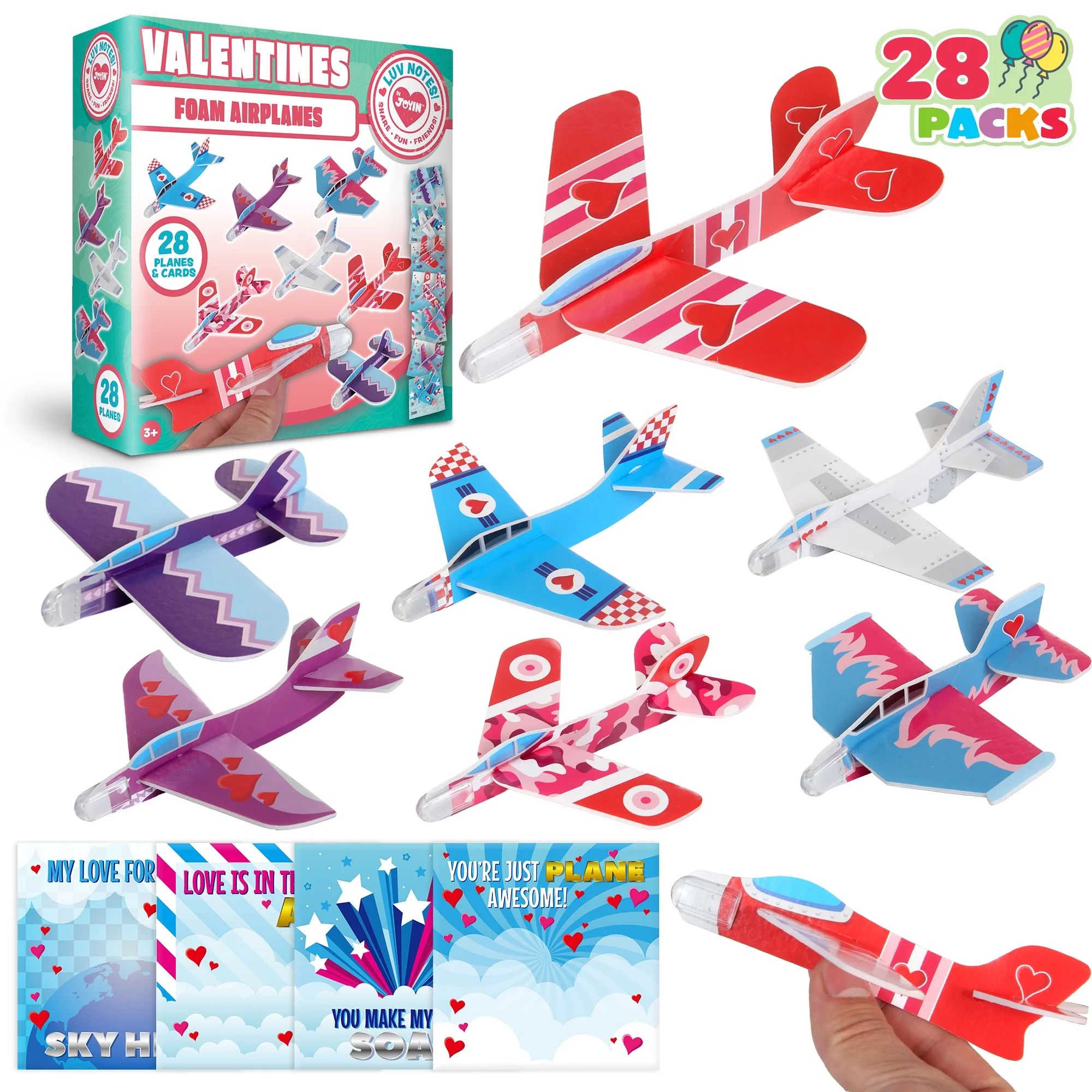 Syncfun 28 Packs Valentines Day Gifts Cards with Foam Airplane for Kids Valentine Exchange Cards ... | Walmart (US)