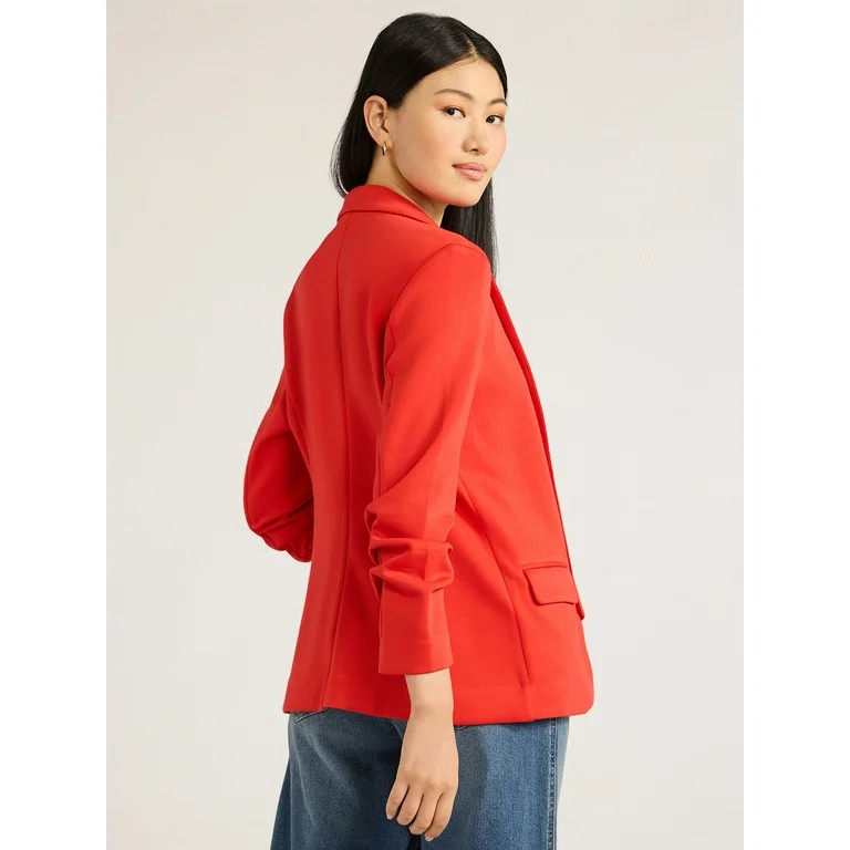 Scoop Women's and Women’s Plus Relaxed Scubaknit Blazer with Scrunch Sleeves, Sizes XS-4X | Walmart (US)