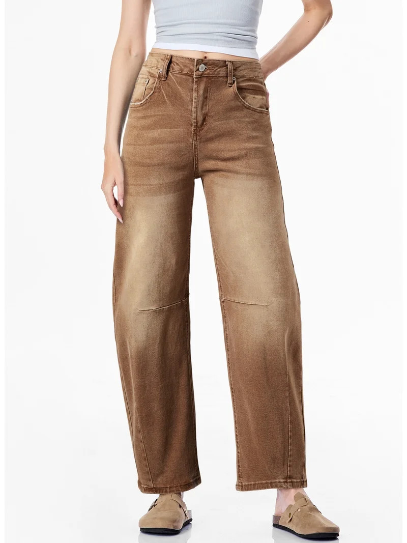 DOKOTOO Women's Barrel Jeans Wide Leg Vintage Mid Rise Y2k Baggy Boyfriend Ankle Denim Pants | Walmart (US)