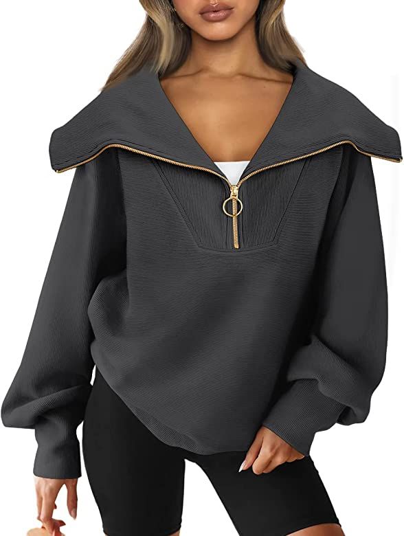 EFAN Womens Oversized Half Zip Pullover Sweatshirts Hoodie Quarter Zip Tops for Teen Girls Fall Tren | Amazon (US)