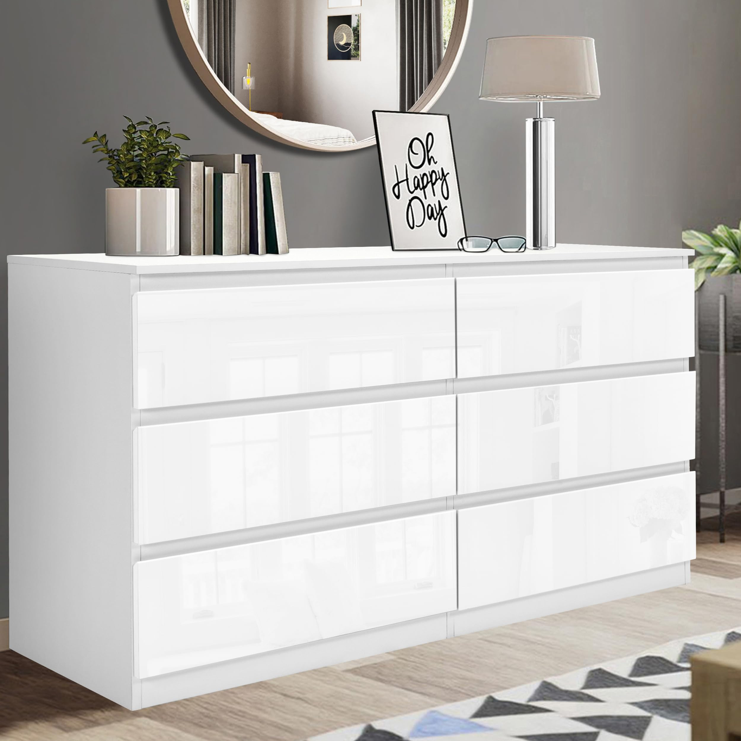 Blisswood High Gloss Chest of Drawer, 6 Drawer Bedroom Chest of Drawer Bedside Table Cabinet for ... | Amazon (UK)