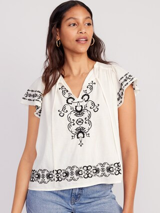 Matching Embroidered Flutter-Sleeve Top for Women | Old Navy (US)