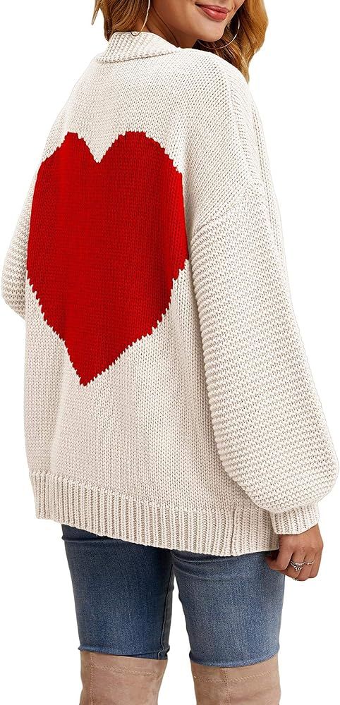 Tutorutor Womens Oversized Love Heart Pattern Print Open Front Cardigan Sweaters Casual Boho Spring  | Amazon (US)