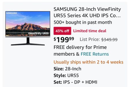 Samsung 28 inch UR55 4K TV memorial day sale $199

#LTKGiftGuide #LTKHome #LTKSaleAlert