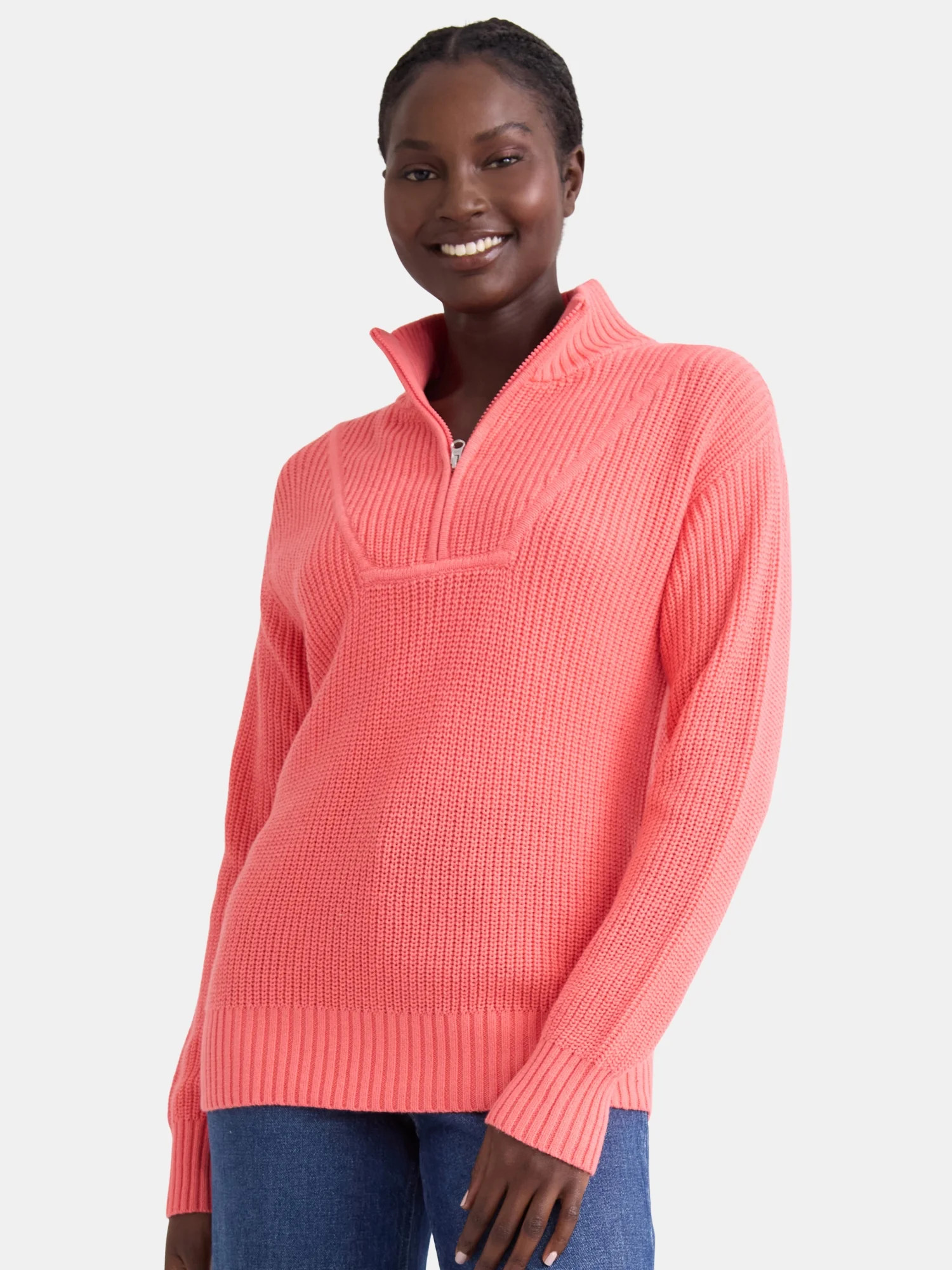Time and Tru Women's Half Zip Pullover Sweater, Midweight, Sizes XS-XXXL | Walmart (US)