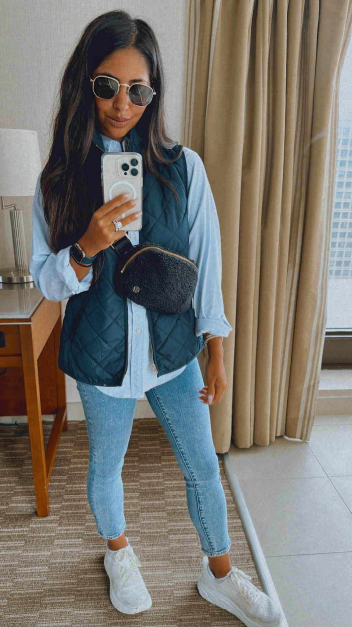 Fall outfit inspo. Canada trip. Travel outfit. Fall festival. Preppy outfit. Abercrombie & Fitch denim. Jeans. Quilted vest. J. Crew. Polo Ralph Lauren Oxford. Bloomingdale’s sale. Lululemon Fanny pack. Belt bag. White shoes. Hoka sneakers. 

#LTKSeasonal #LTKtravel #LTKstyletip