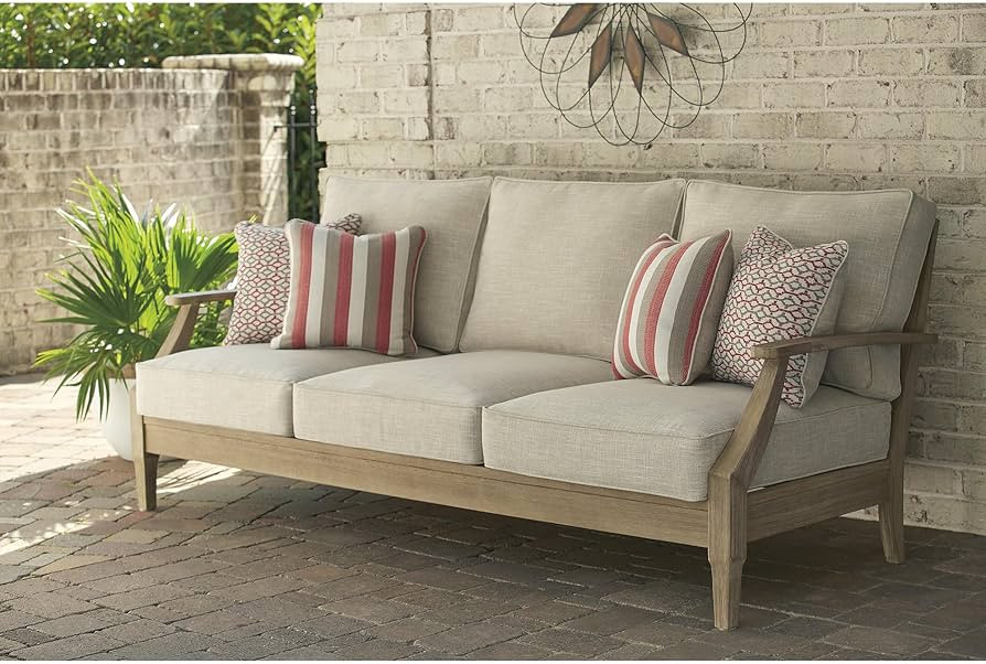 Signature Design by Ashley Clare View Outdoor Patio Sofa, 4 Throw Pillows, Nuvella Weather Resist... | Amazon (US)