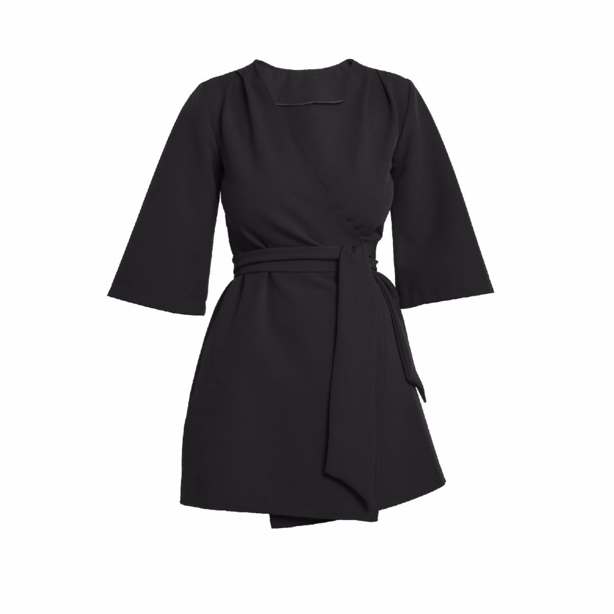 Mary-H-Wrap Mini Dress Kimono In Black | Wolf & Badger (US)