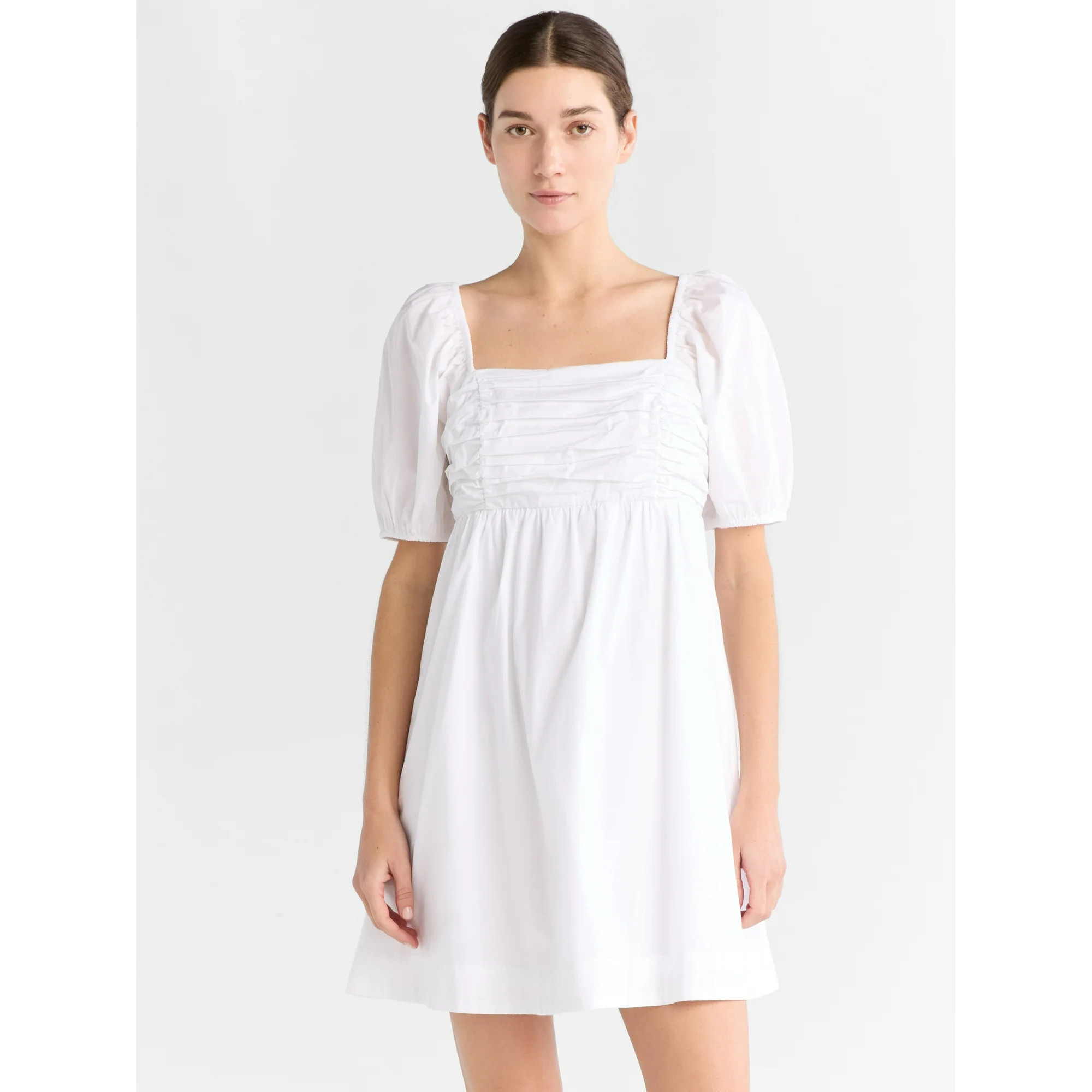 Free Assembly Women's Shirred Cotton Mini Dress with Puff Sleeves, Sizes XS-XXXL | Walmart (US)