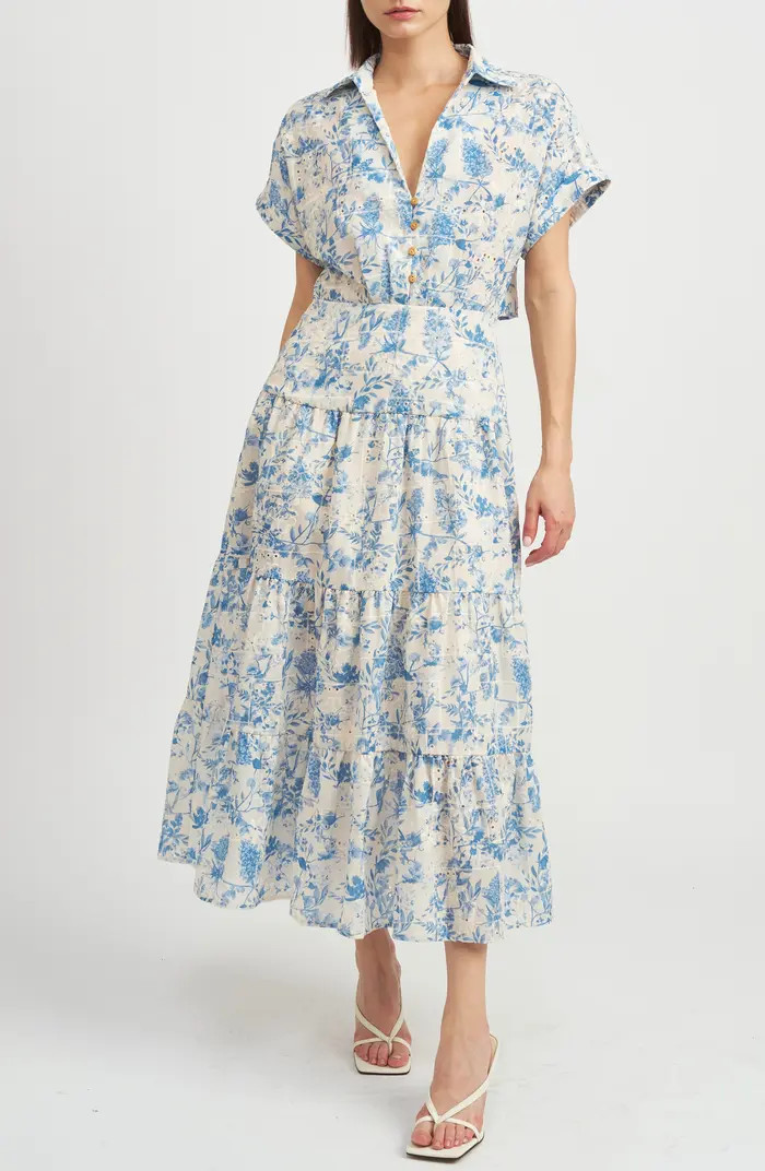 Davina Floral Eyelet Tiered Midi Shirtdress | Nordstrom