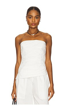 SIMKHAI Emerson Ruched Bustier Top in White from Revolve.com | Revolve Clothing (Global)