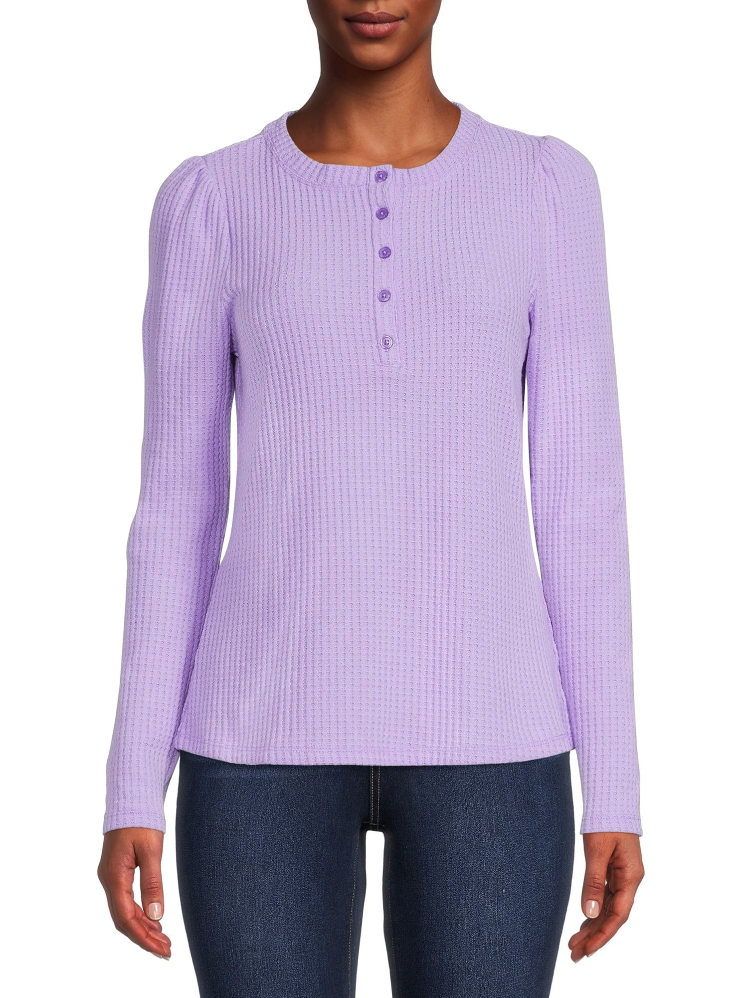 Time And Tru Women's Waffle Henley Top - Walmart.com | Walmart (US)